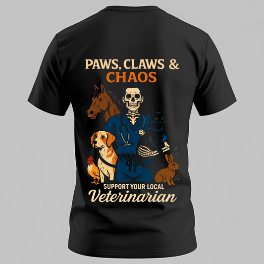 “Paws, Claws & Chaos” Veterinarian T-Shirt