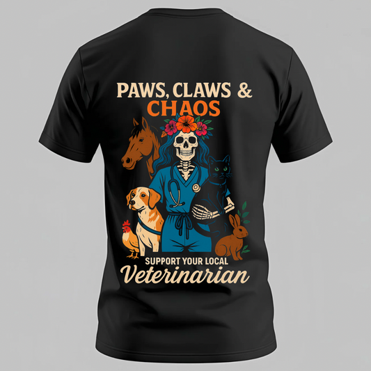 “Paws, Claws & Chaos” Veterinarian T-Shirt
