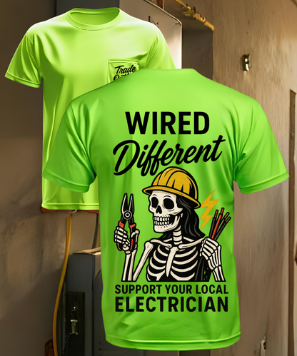 "Wired Different" Electrician - Tradeswoman - T-Shirt